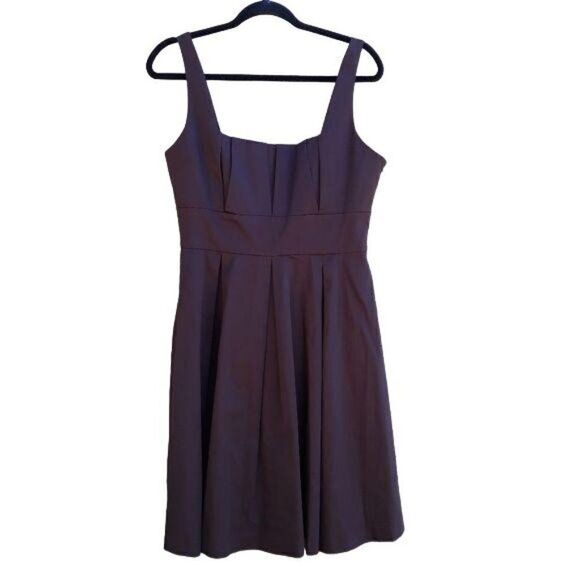 Calvin Klein Dress Apron Pleated Peasant Full Tea Length Chocolate Brown 8 - Picture 2 of 10